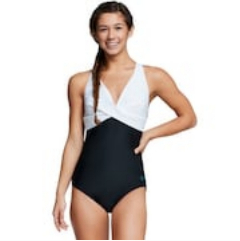 SPEEDO ONE PIECE SWIMSUIT BLACK AND WHITE SIZE 10